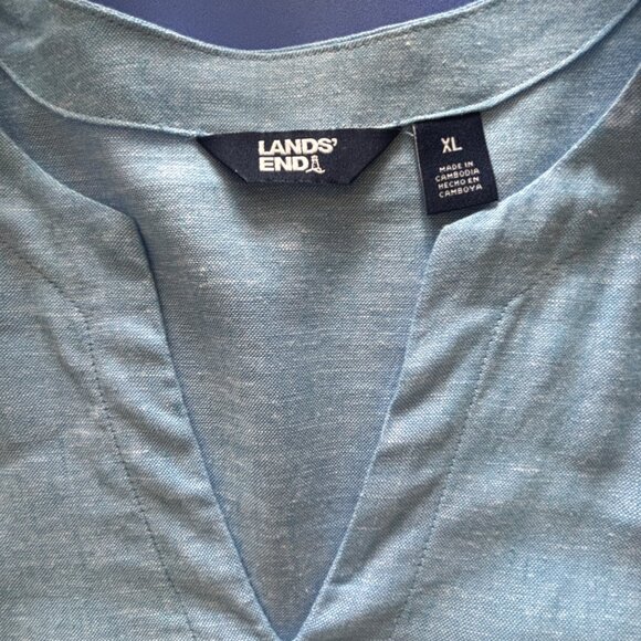 Lands End Womens Light Blue Linen-Blend Tunic Top XL With V-Neck & Side Slits - Picture 8 of 12